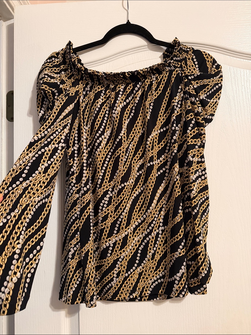 Michael Kors Black Blouse with Gold Chain Motif